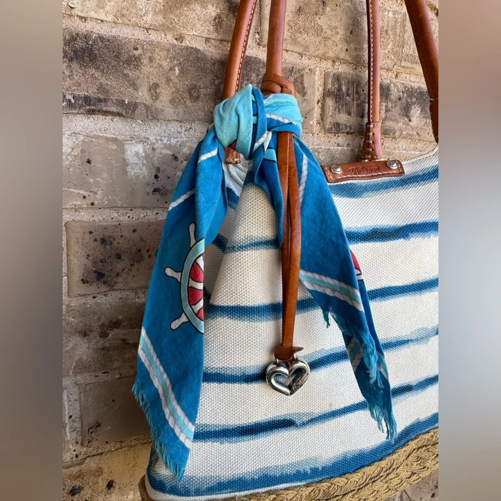 Brighton Espadrille Blue and White Striped Nautical Tote with Tan Handles - Picture 16 of 16